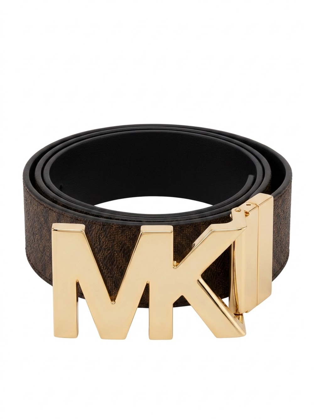 Michael Kors Brown Logo Canvas Belt with Gold MK Buckle